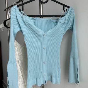Jacquemus Baby Blue Off-Shoulder Knit Sweater - Size M